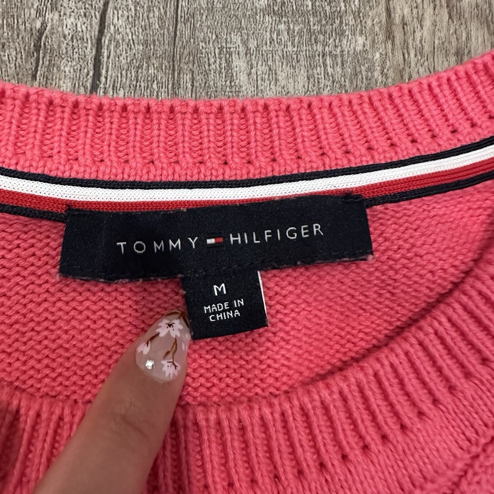 Tommy Hilfiger Sz M Pink Cable Knit Sweater Chunky Neutral Basic Minimalist Y2K‎ - Picture 4 of 7